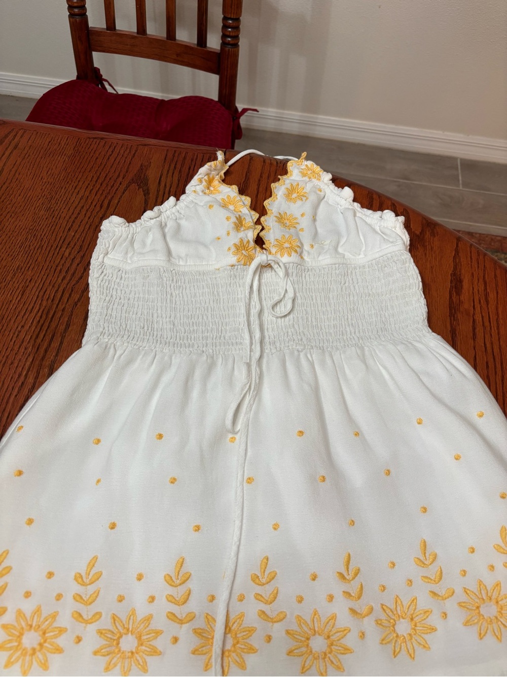 SHEIN White Maxi Dress with Yellow Floral Embroidery